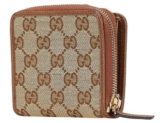 Portafoglio in pelle GG Canvas Gucci Marrone Beige - vista 2