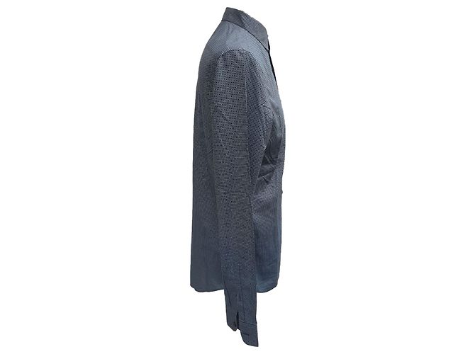 Prada gemustertes Button-Down-Hemd aus navyblauer Baumwolle mit langen Ärmeln Marineblau - Ansicht 2