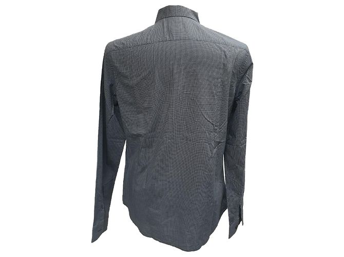 Prada gemustertes Button-Down-Hemd aus navyblauer Baumwolle mit langen Ärmeln Marineblau - Ansicht 3