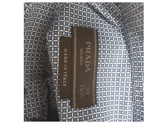 Prada gemustertes Button-Down-Hemd aus navyblauer Baumwolle mit langen Ärmeln Marineblau - Ansicht 4