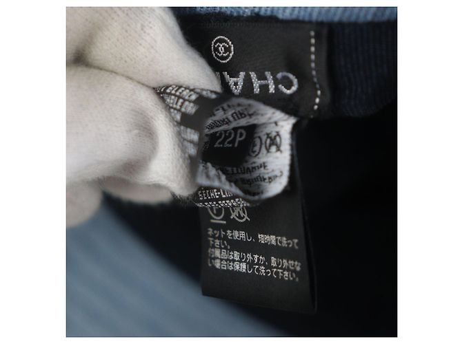 Cappello bucket in denim di cotone con logo in paillettes Chanel Blu - vista 10