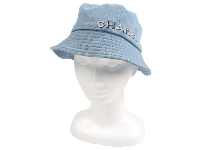 Cappello bucket in denim di cotone con logo in paillettes Chanel Blu - vista 2