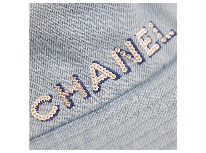 Cappello bucket in denim di cotone con logo in paillettes Chanel Blu - vista 7
