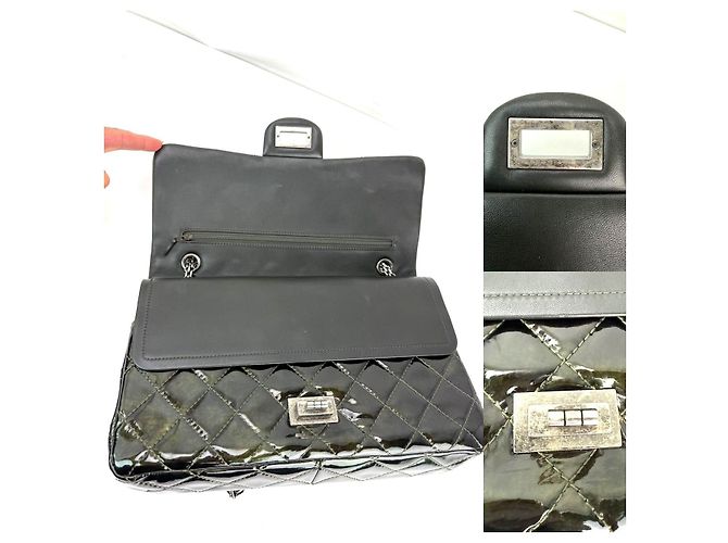 Borsa a spalla in pelle verniciata verde scuro iridescente Chanel 2.55 Reissue Double Flap - vista 3