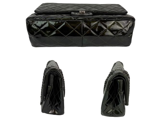 Borsa a spalla in pelle verniciata verde scuro iridescente Chanel 2.55 Reissue Double Flap - vista 4