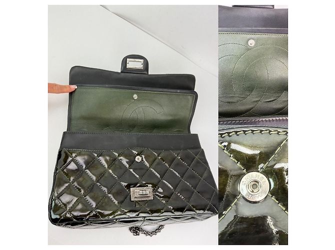 Borsa a spalla in pelle verniciata verde scuro iridescente Chanel 2.55 Reissue Double Flap - vista 5