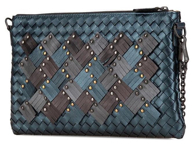 Bolso de Hombro de Cuero Intrecciato Studs de Bottega Veneta Azul - vista 2