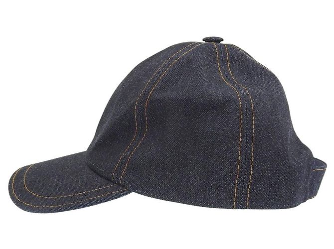 Hermès Hermes Sellier Button Denim Baseball Cap Blue - view 3