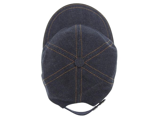 Hermès Hermes Sellier Button Denim Baseball Cap Blue - view 4