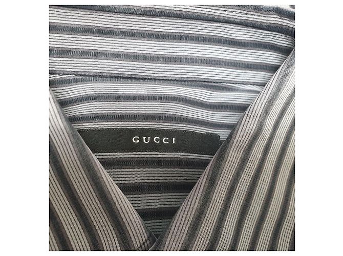 Camicia a maniche lunghe a righe Gucci in cotone grigio - vista 4