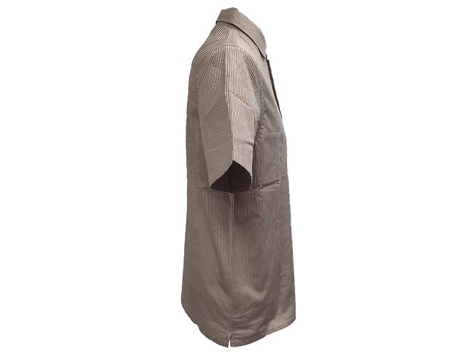 Camicia a maniche corte in cotone marrone a quadri di Prada Rosso - vista 2