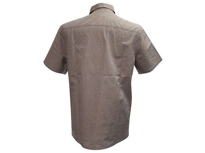 Camicia a maniche corte in cotone marrone a quadri di Prada Rosso - vista 3