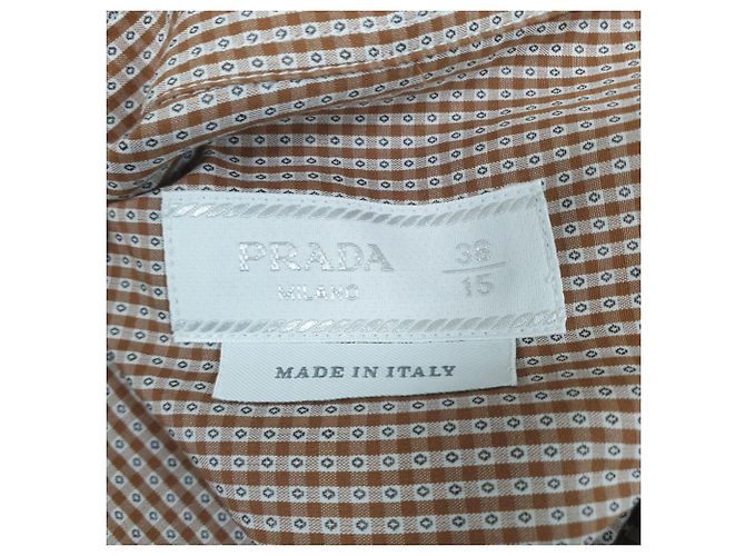 Camicia a maniche corte in cotone marrone a quadri di Prada Rosso - vista 4