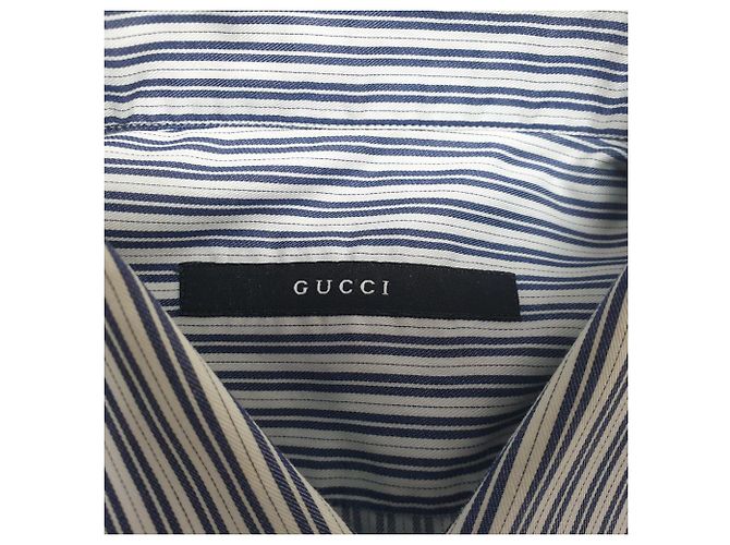 Camicia a righe con bottoni a maniche lunghe Gucci in cotone blu navy - vista 5
