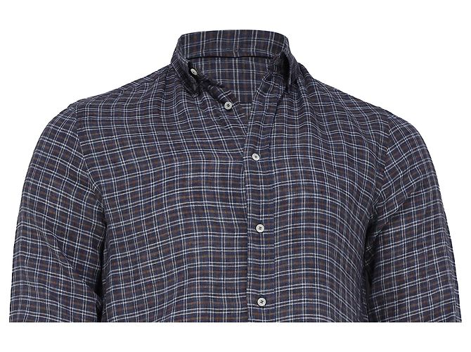 Camicia a quadri con bottoni in lino multicolore Brunello Cucinelli - vista 2
