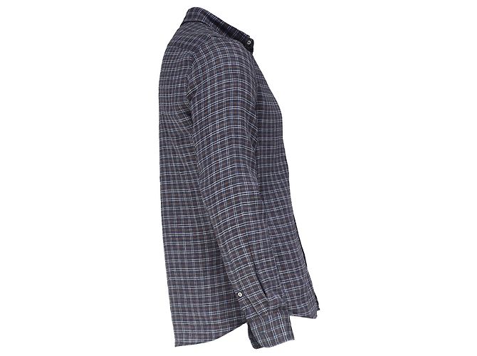 Camicia a quadri con bottoni in lino multicolore Brunello Cucinelli - vista 3