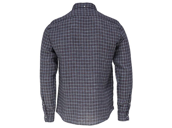 Camicia a quadri con bottoni in lino multicolore Brunello Cucinelli - vista 4