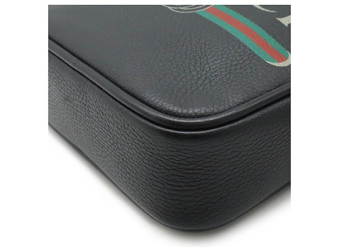 Borsa a spalla in pelle con stampa Gucci 523591 Nero - vista 3