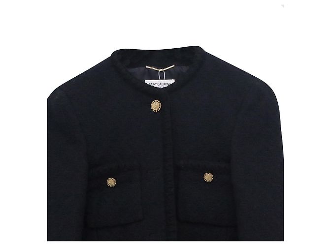 Saint Laurent Tweed-Blazer in schwarzer Wolle mit vier Taschen - Ansicht 2