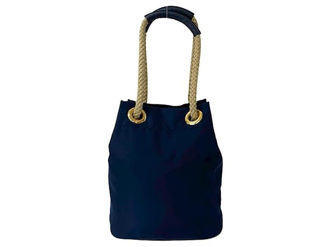 Bolsa de ombro em nylon e couro com placa de logo triangular Prada Azul marinho - vista 3