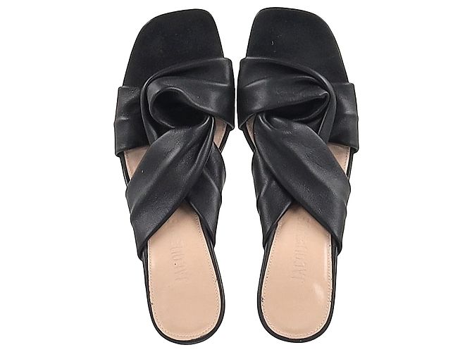Jacquemus Bellagio Crossover Sandals in Black Leather - view 3