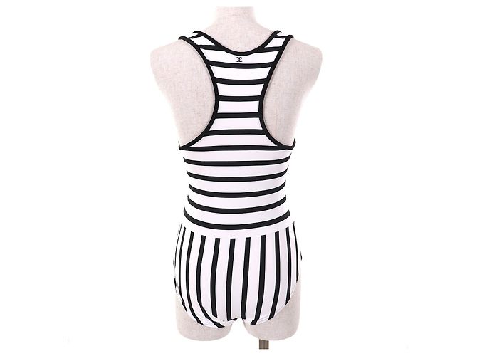 Traje de baño de una pieza con patrón COCO Mark de Chanel Blanco - vista 3
