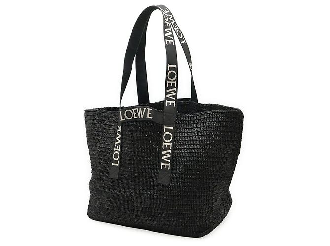 Borsa a spalla pieghevole in rafia Loewe Nero - vista 2