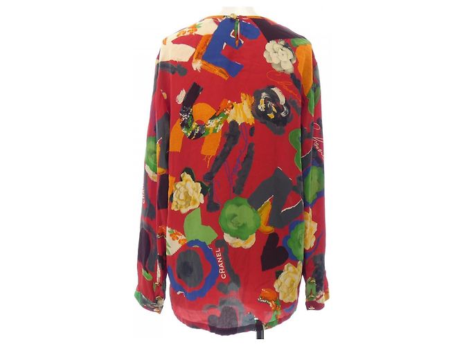 Top de seda 100% Chanel Roja Verde - vista 2