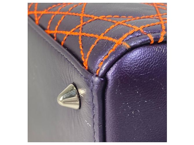 Borsa a Spalla Trapuntata Cannage Lady di Christian Dior Arancione Porpora - vista 10