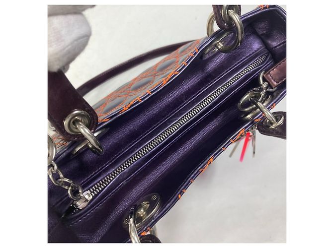 Borsa a Spalla Trapuntata Cannage Lady di Christian Dior Arancione Porpora - vista 12