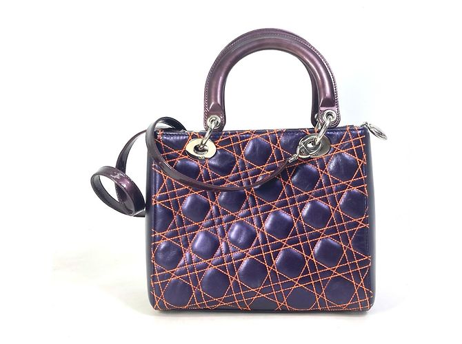 Borsa a Spalla Trapuntata Cannage Lady di Christian Dior Arancione Porpora - vista 2