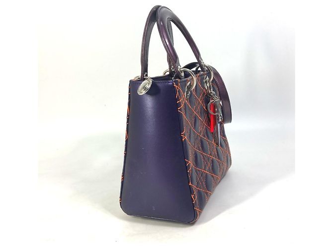 Borsa a Spalla Trapuntata Cannage Lady di Christian Dior Arancione Porpora - vista 3