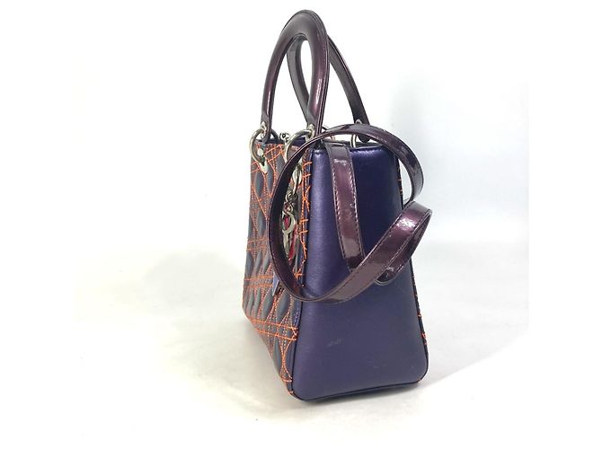 Borsa a Spalla Trapuntata Cannage Lady di Christian Dior Arancione Porpora - vista 4