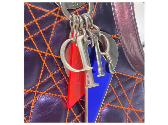Borsa a Spalla Trapuntata Cannage Lady di Christian Dior Arancione Porpora - vista 5