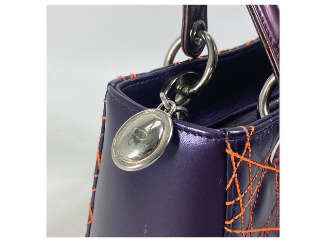 Borsa a Spalla Trapuntata Cannage Lady di Christian Dior Arancione Porpora - vista 6