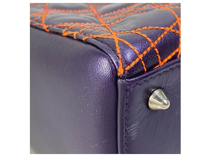 Borsa a Spalla Trapuntata Cannage Lady di Christian Dior Arancione Porpora - vista 8