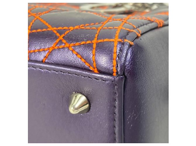Borsa a Spalla Trapuntata Cannage Lady di Christian Dior Arancione Porpora - vista 9
