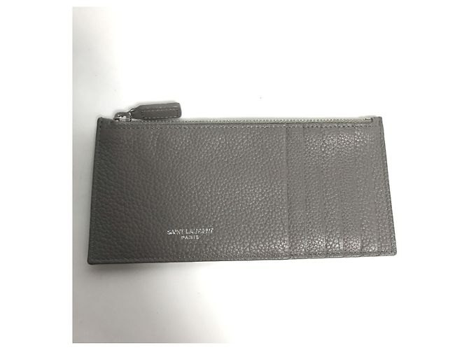 Cartera larga de cuero gris Yves Saint Laurent Castaño - vista 10