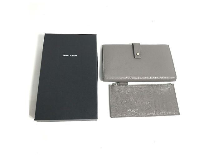 Cartera larga de cuero gris Yves Saint Laurent Castaño - vista 2