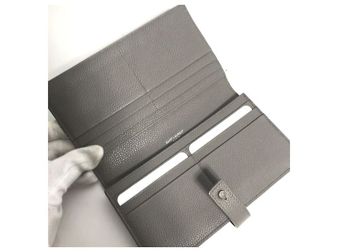 Cartera larga de cuero gris Yves Saint Laurent Castaño - vista 6
