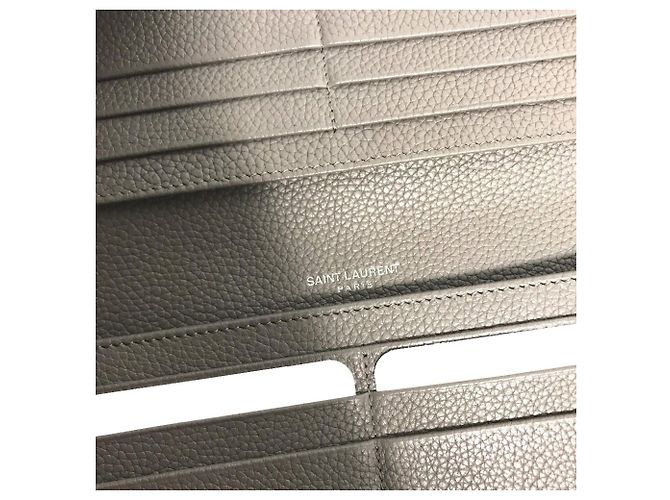 Cartera larga de cuero gris Yves Saint Laurent Castaño - vista 7