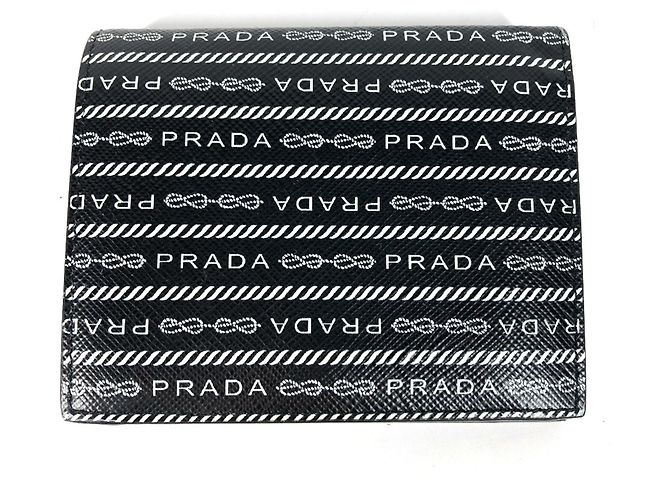 Prada 1MV204 Kompaktgeldbörse mit Allover-Logo Schwarz Weiß - Ansicht 8
