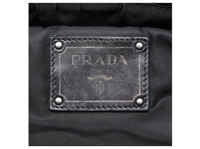 Prada Tessuto Double Triangle Logo Plate Handtasche Schwarz - Ansicht 10