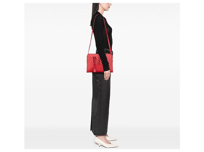 Borsa cabas Monogram in vitello rosso Saint Laurent - vista 9