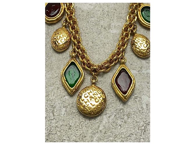 Collana lunga Chanel Gripoix in metallo dorato Gold hardware - vista 5