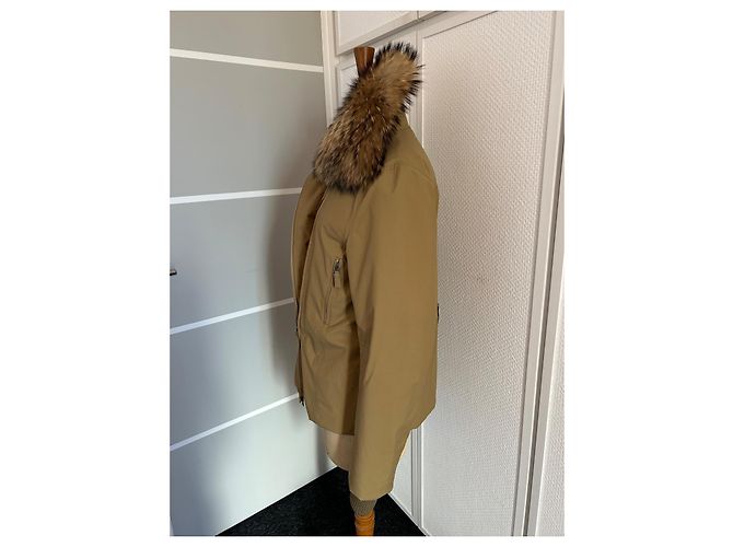 Prada beige down jacket parka with removable fur collar - view 4