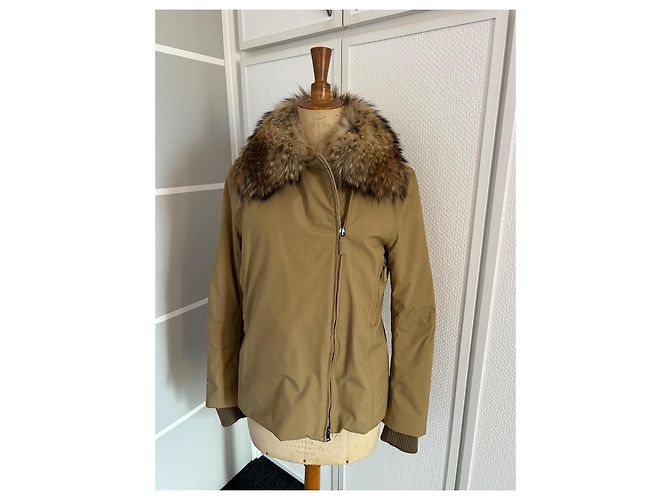 Prada beige down jacket parka with removable fur collar - view 5