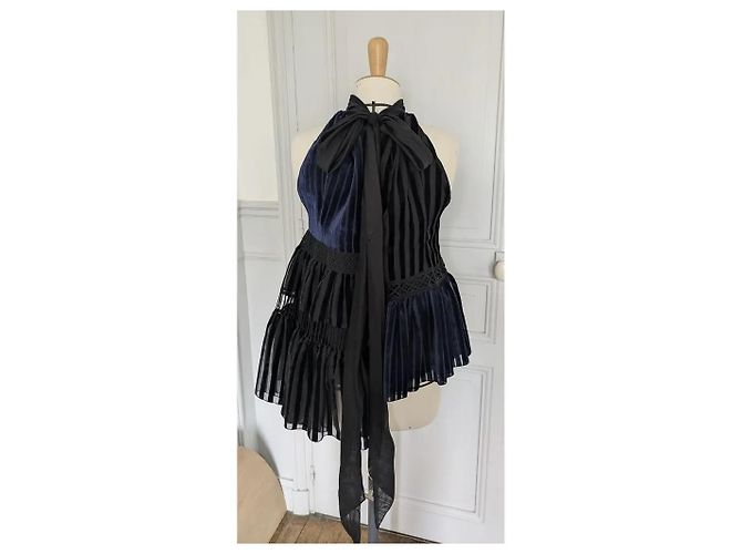 Top sin mangas de terciopelo Loewe Negro Azul marino - vista 2