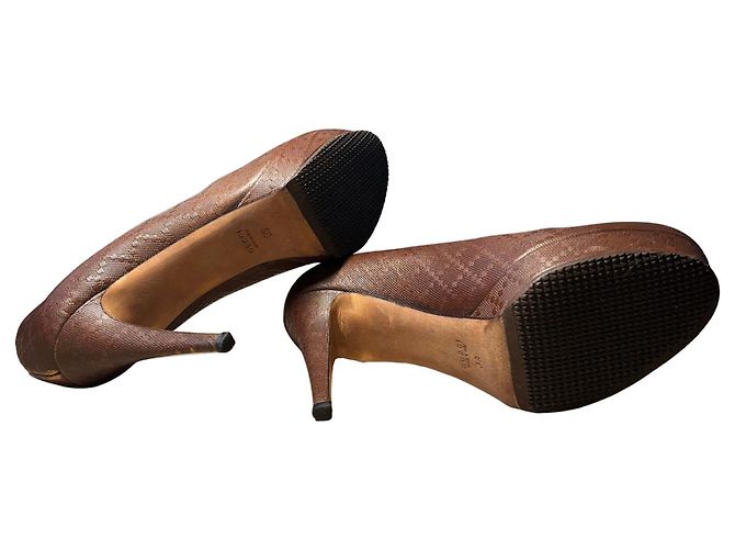 Gucci Décolleté Plateau Monogram Marrone - vista 6