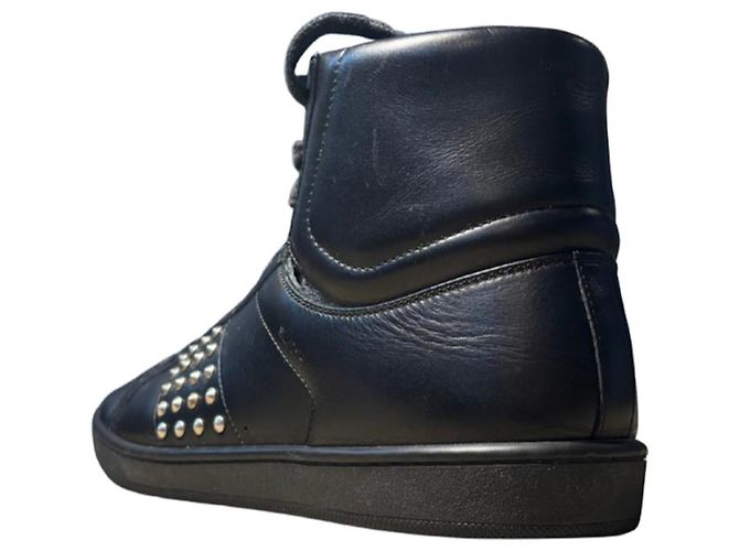 Saint Laurent Paris Sneakers High-Top Borchiate Nero Pelle - vista 2